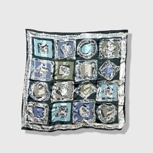 Unbranded Square Scarf Women OS Green Blue Abstract Geometric Silk Hand Rolled